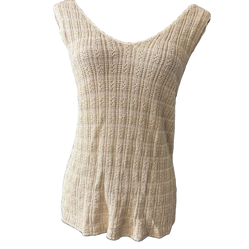 Nicole Miller Knit Wear Linen Cotton  Beige Sleeveless V Neck Tank Top Size M